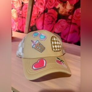 Iced Coffee Fun Patchwork Cap - Gold and Pink